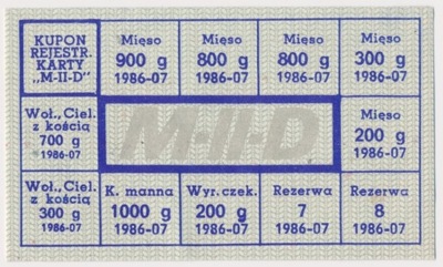7319. PRL Kartka żywnościowa - 1986 Lipiec - M-II-D