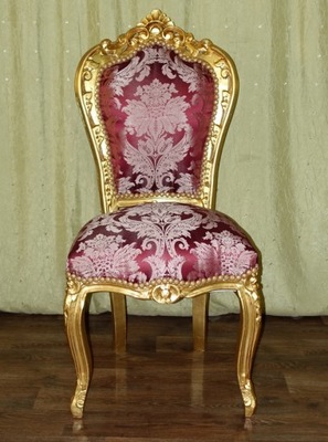 Stylowy Stołek Barokowe Krzesło Retro Złoty Bordo Wzory