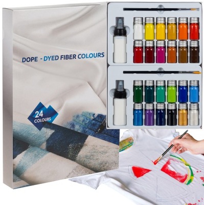 Farby na oblečenie Tkaniny Maľovanie na textil Sada 24 x Farbivo + 2 Štetce