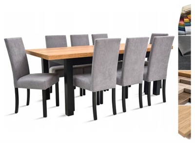 Duży rozkładany stół 90x170/250 cm 8 krzeseł fotelowych tapicerowanych