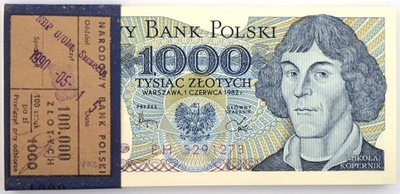 1000 zł KOPERNIK 1982 PRL seria EH z paczki bankowej, L3 stopień rzadkości