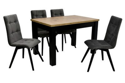 solidny stół do salonu 80x140x240+pikowane krzesła