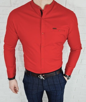 Czerwona koszula ze stojka slim fit napy - L