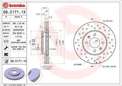 BREMBO XTRA KIA RIO 3 256MM DISCOS PARTE DELANTERA 09.C171.1X  