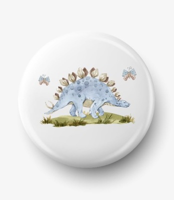Button przypinka z grafiką dinozaur stegozaur