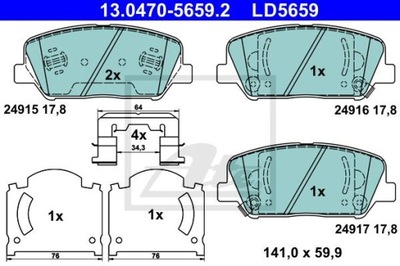 ATE 13.0470-5659.2 ZAPATAS CERÁMICOS PARTE DELANTERA HYUNDAI GENESIS/I30 1,4-3,8 08-  