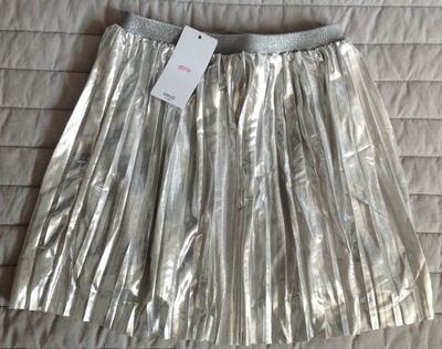 MANGO metaliczna plisowana spódnica srebrna