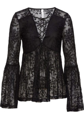 3I3C12 BONPRIX BLUZKA KORONKOWA CZARNA 36/38
