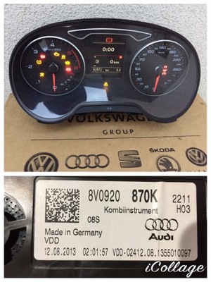 Счетчик приборы audi a3 8v0920870k tdi радар acc фото №1