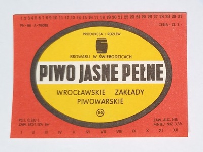 Etykieta Browar Wrocław Piwo Jasne Pełne