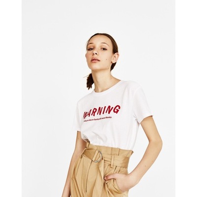 BERSHKA T-SHIRT Z NAPISEM WARNING 26238992 RXS