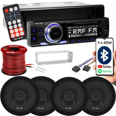 RADIO AUTOMOBILINIAI 1-DIN BLUETOOTH USB SD RDS 4X GARSIAKALBIAI PULTELIS KOMPLEKTAS 680W 