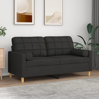 2-osobowa sofa z poduszkami, czarna, 140 cm, tkanina