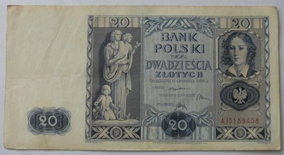 Banknot 20 zł 1936 r. Ser. AJ