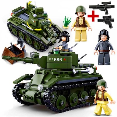 KLOCKI WOJSKO CZOŁG T-34 RUDY 102 DWIE FIGURKI + LEGO BROŃ