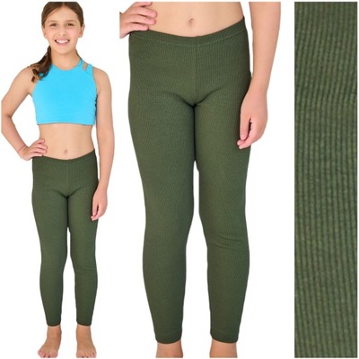 Legginsy dziecięce spodnie dresowe prążek getry Bates khaki 104