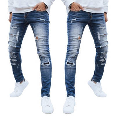 MĘSKIE SPODNIE JEANSOWE DZIURY PRZETARCIA NIEBIESKIE ux4226 - 30