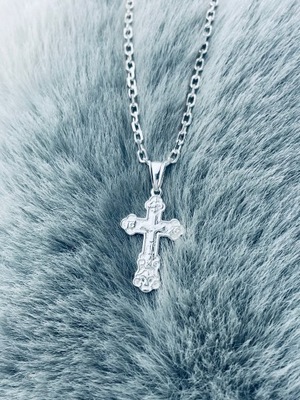 Srebrny krzyżyk prawosławny Pan Jezus Komunia Chrzest
