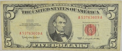 14.USA, 5 Dolarów 1963 US NOTE, P.383, St.3+