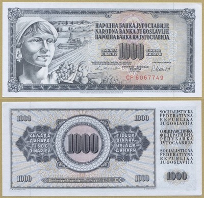 -- @ JUGOSŁAWIA 1000 DINARA 1981 CP P92d UNC