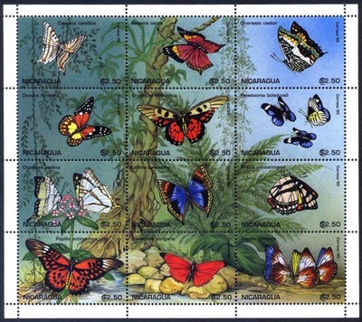 Nikaragua 1995 ark 3621-32 ** Motyle Motyl Owady