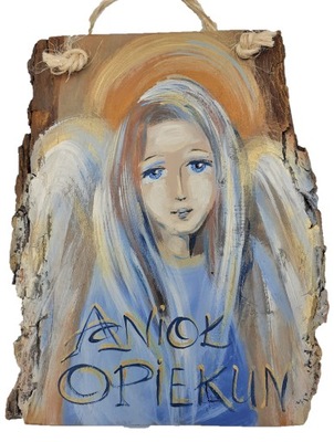 Obraz na litym drewnie Anioł Opiekun malowany