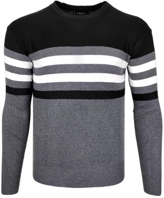 Sweter męski wełniany w paski czarny O290 r. XXL