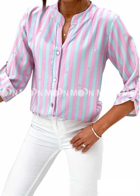 Różowo błękitna bluzka koszulowa w paski S