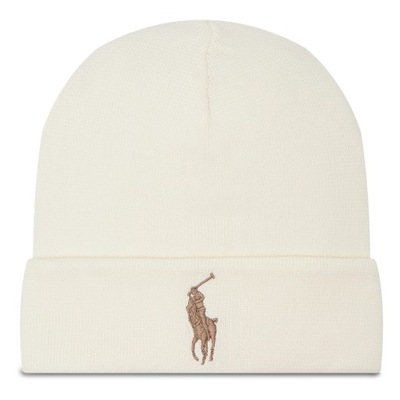 Czapka zimowa POLO RALPH LAUREN kremowa z logo