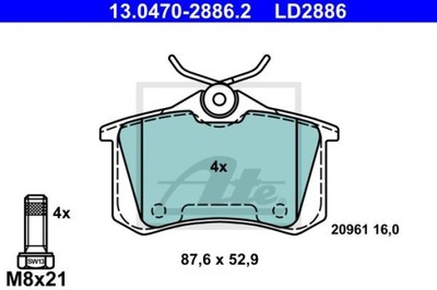 ATE 13.0470-2886.2 КОЛОДКИ КЕРАМИЧЕСКИЕ ЗАД AUDI A4/A6/TT 97-08