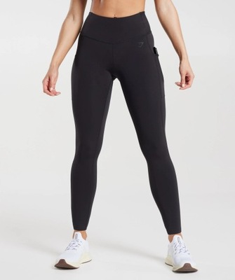 GYMSHARK CZARNE SPORTOWE LEGGINSY LOGO KIESZONKI JZN NH8__XL