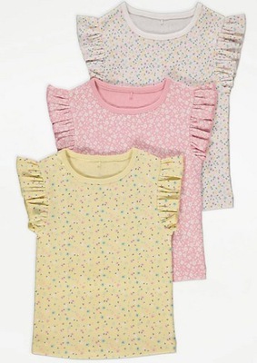 3-pack T-SHIRT FLORAL prążek George 2-3L