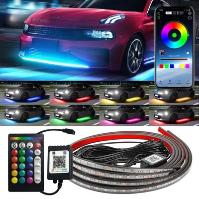 4SZT ŠVIESOLAIDIS EL WIRE LED RGB AMBIENT VAŽIUOKLĖ AUTOMOBILIO Z PULTELIS APP 