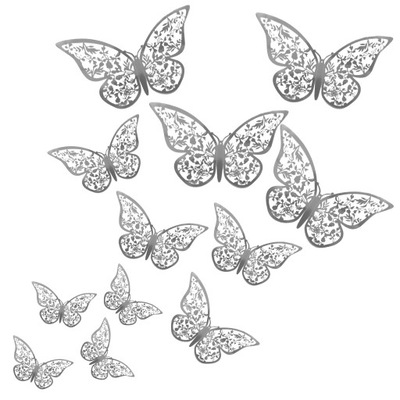 MOTYLE motylki naklejki ściana ŚLUB 12x SREBRNE v2
