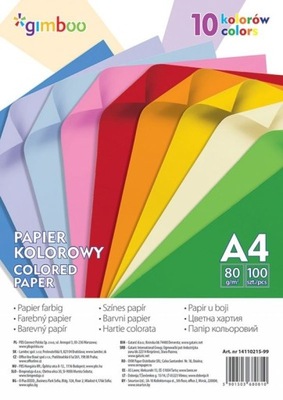 Papier kolorowy A4 100 ark 80gsm 10 neonowych