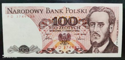 Banknot 100 zł. z 1986 seria PD stan dobry