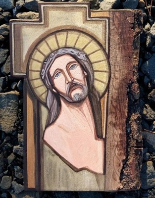 Pan Jezus na Krzyżu Krzyż na ścianę Ikona Autorska na drewnie OD AUTORA