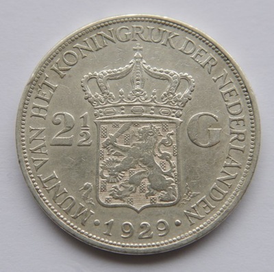 HOLANDIA 2 1/2 GULDEN 1929 SREBRO