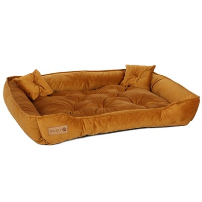Duże legowisko welurowe dla psa kanapa poduszka XL musztardowe 100x75 cm