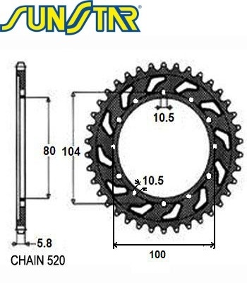 SUNSTAR ENGRANAJE PARTE TRASERA ACERO KAWASAKI SUNSTAR SUNR1-3356-46  