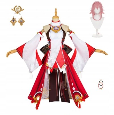 Genshin Impact Yae Miko Cosplay Kostium Peruka S