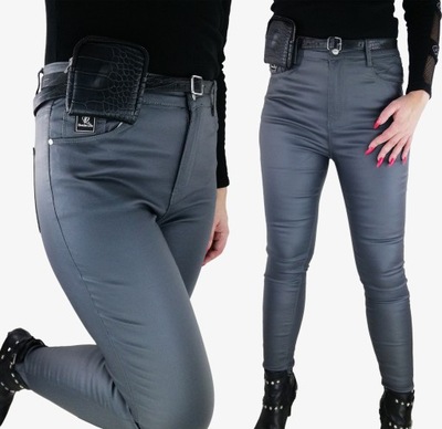 WOSKOWANE SPODNIE PASEK Z SASZETKĄ XL 42