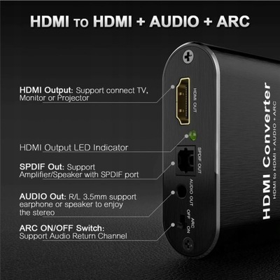 Ekstraktor HDMI do HDMI+audio ARC Adapter Konwerte