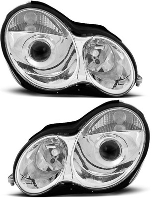 REJILLAS FAROS CROMO TUNEADO LENTE H7 MERCEDES C-KLASA 203 2000-2004  