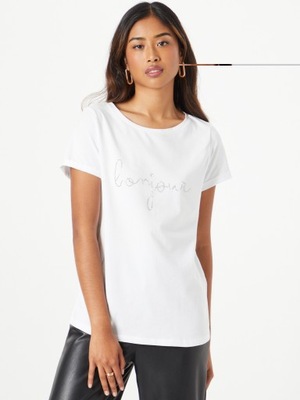 T-shirt biały kryształki napis r. L