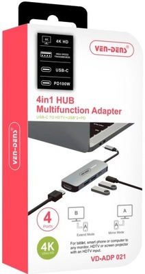 HUB z USB Type-C do HDMI, USB 3.0, USB 2.0 i PD - VEN-DENS
