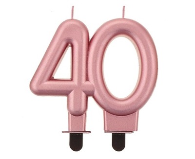 Świeczka 40 urodziny, metalik różowo-złota, 8 cm dla tortu urodzinowego