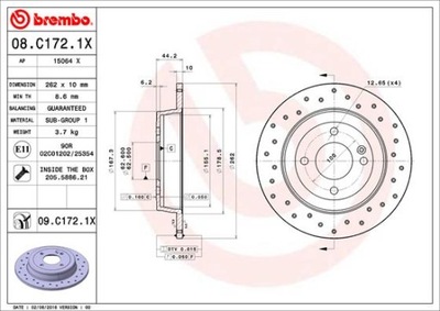 DISCOS DE FRENADO PARTE TRASERA BREMBO 08.C172.1X 08C1721X  