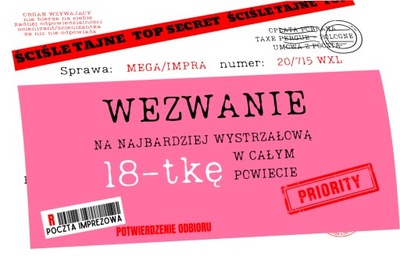 ZAPROSZENIE URODZINOWE AKTA WEZWANIE NA 18-STKE 15x10 cm