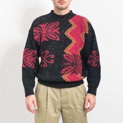 MEXX Sweter VINTAGE retro wzór wełniany męski M